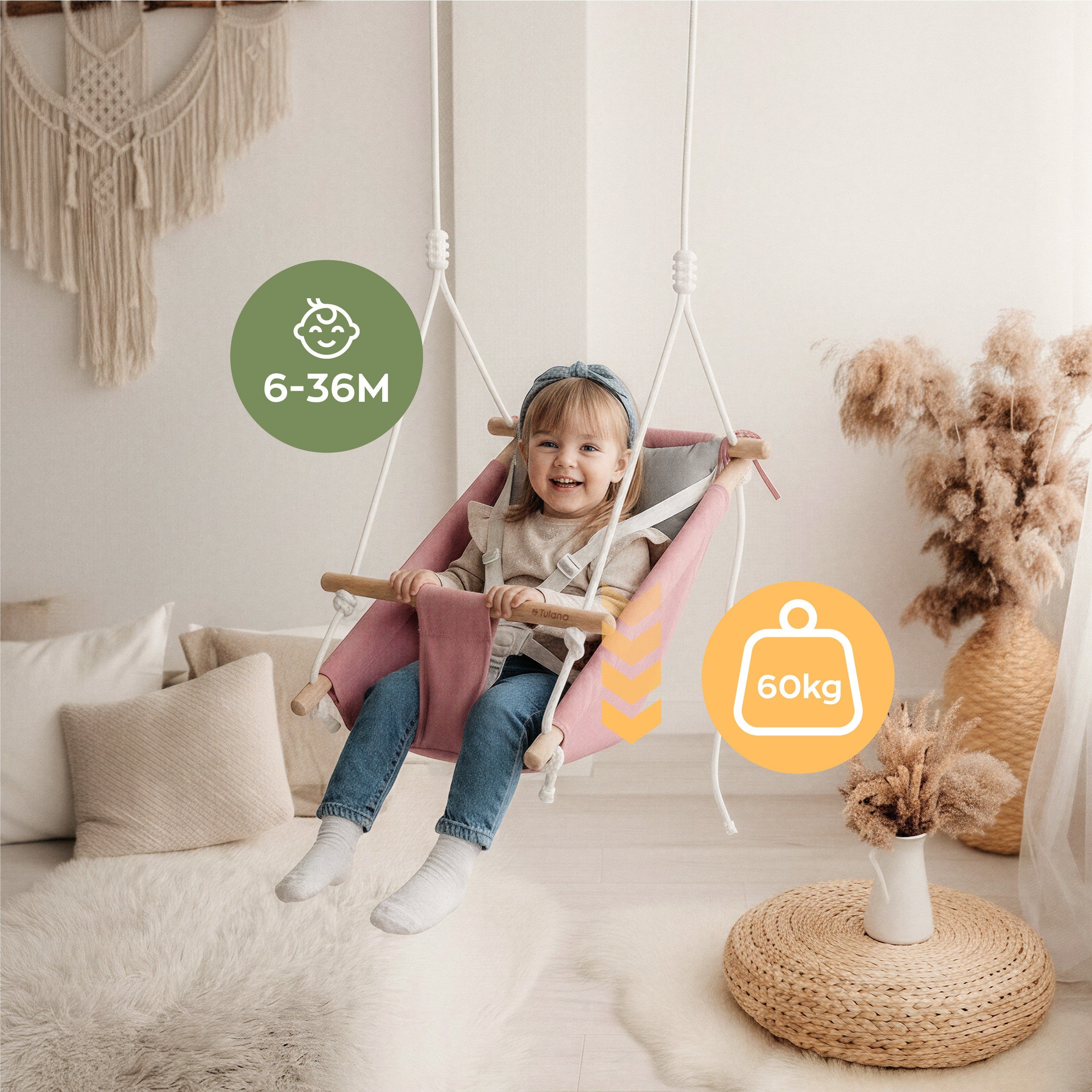 Kołysko-huśtawka dla dzieci TULANO Hop 40 Pink-Grey