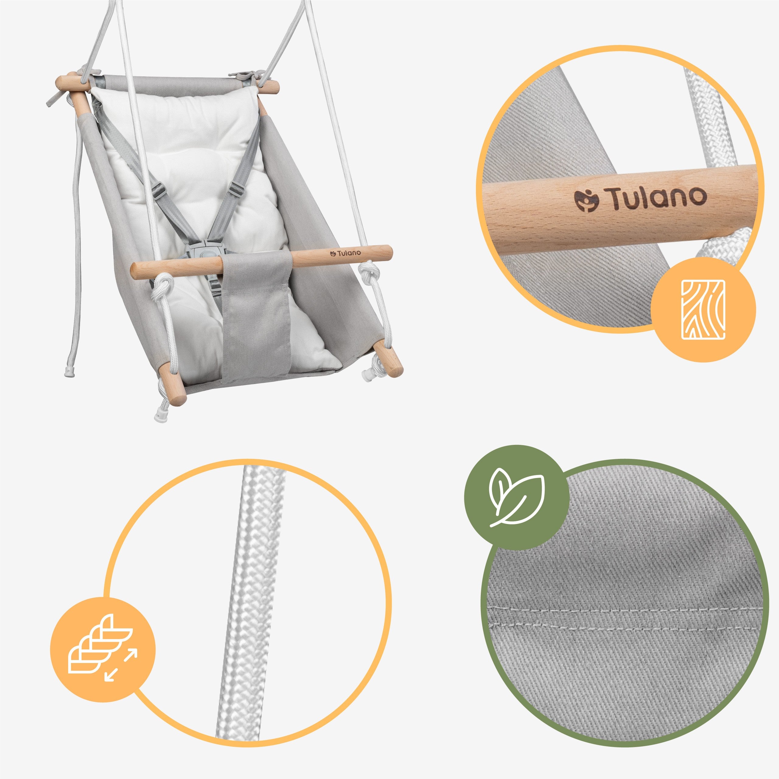 Kołysko-huśtawka dla dzieci TULANO Hop 40 Grey-White