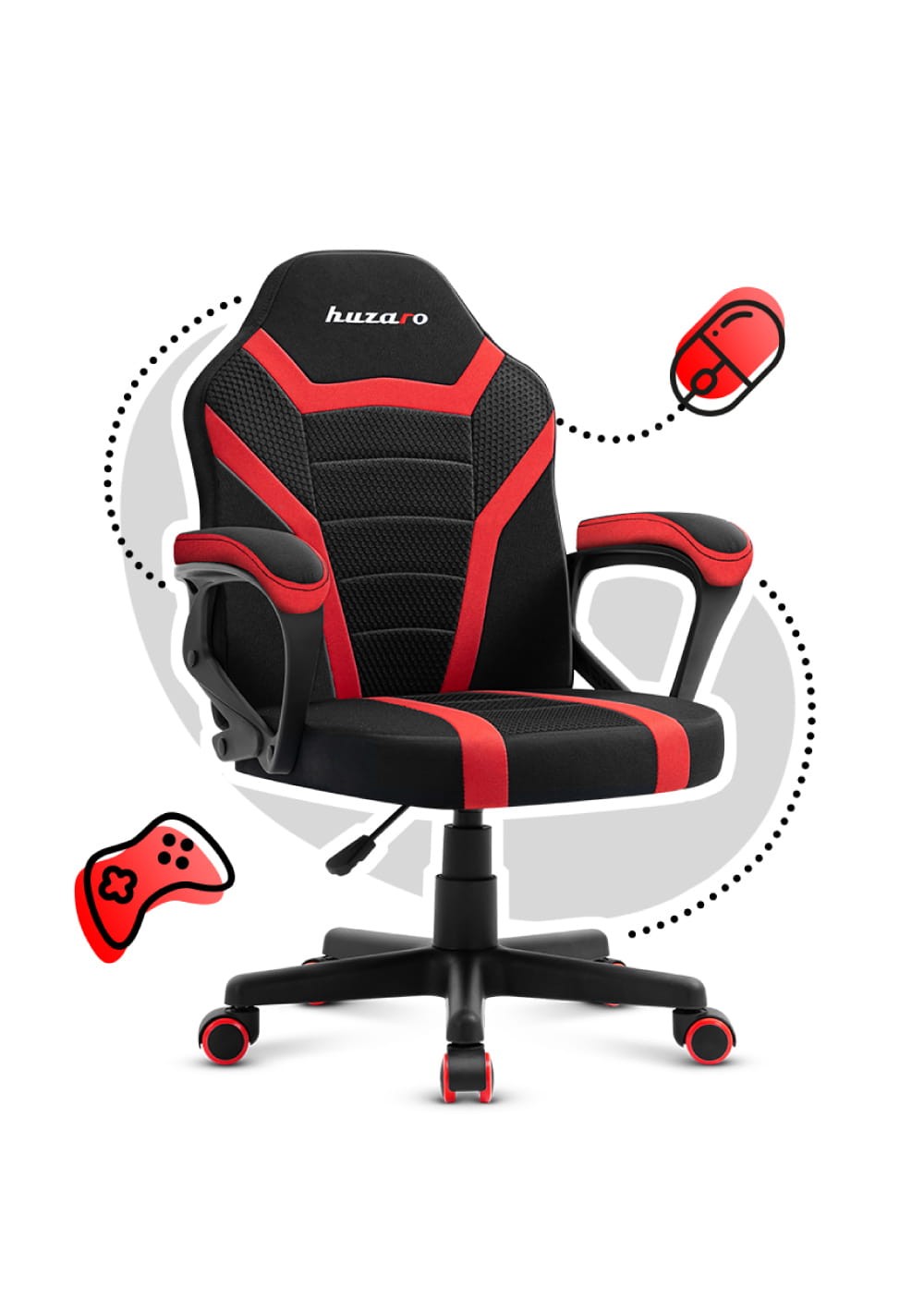 OUTLET Fotel Gamingowy dla dziecka HUZARO RANGER 1.0 Red Mesh