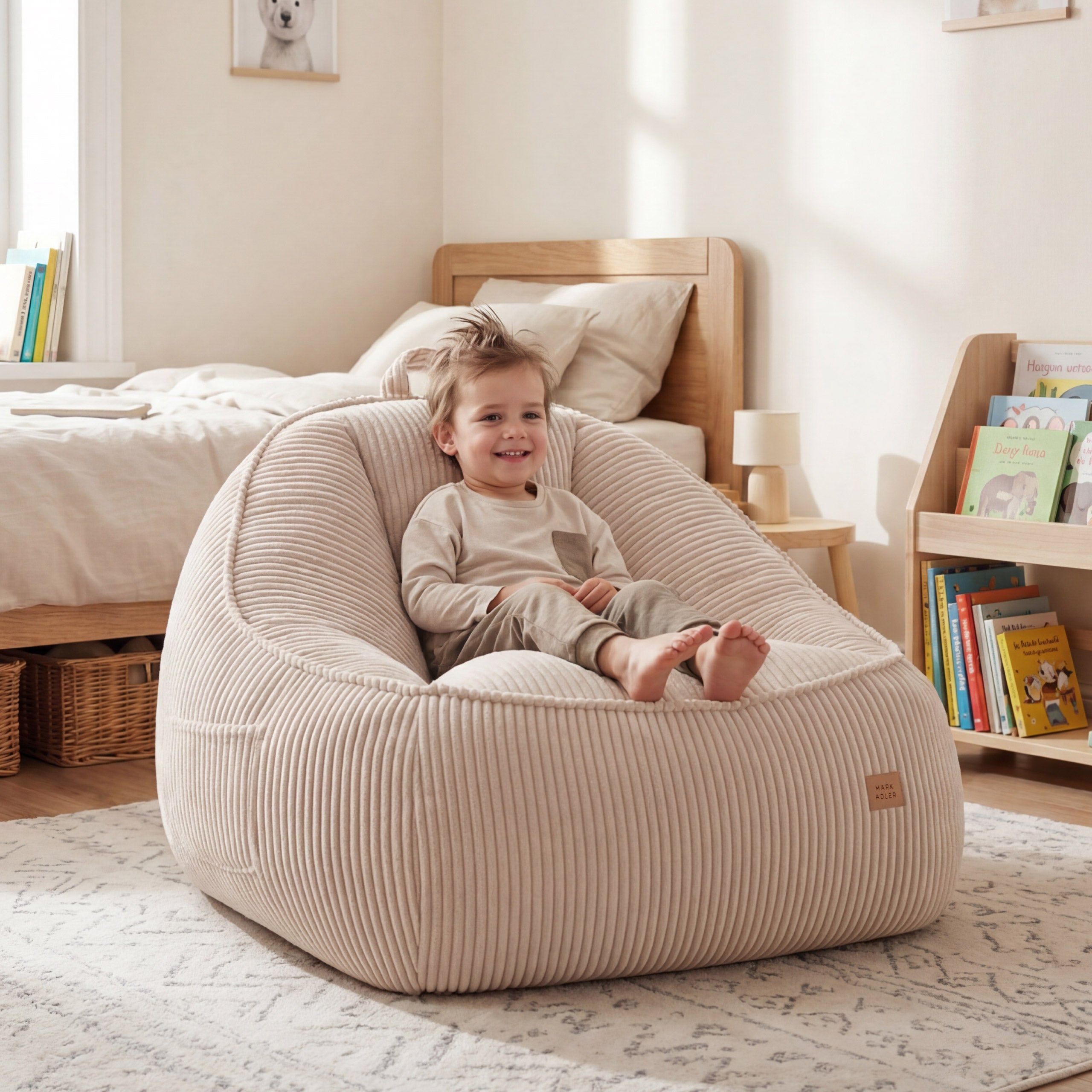 Fotel pufa z oparciem sztruksowa Mark Adler Comfy 4.0 Beige