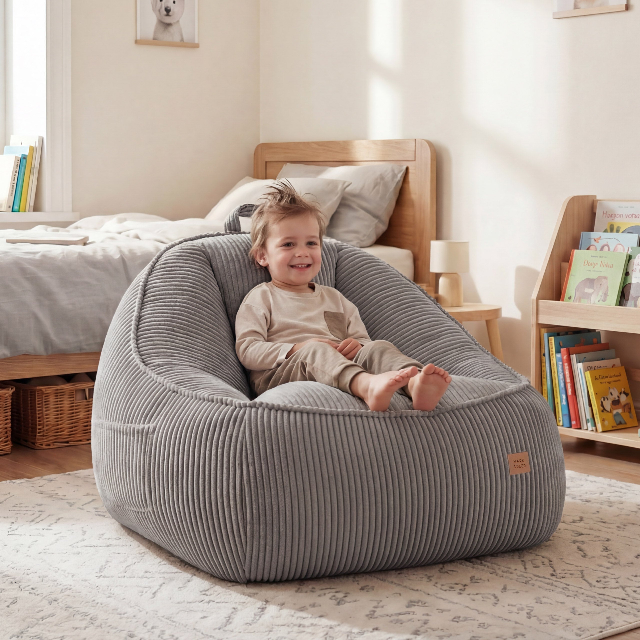 Fotel pufa z oparciem sztruksowa Mark Adler Comfy 4.0 Grey