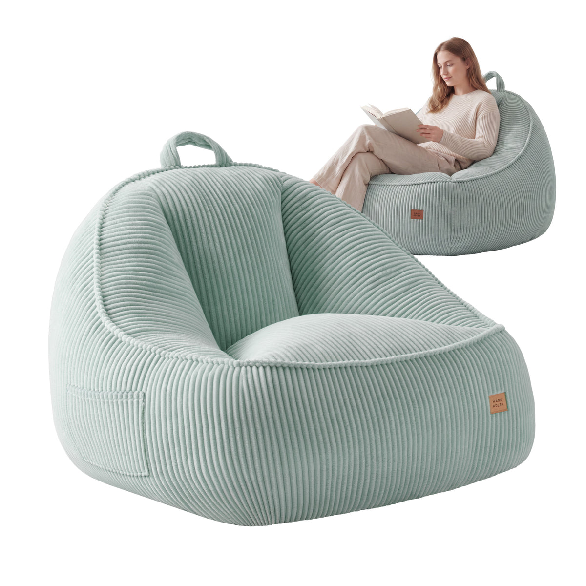 Fotel pufa z oparciem sztruksowa Mark Adler Comfy 4.0 Sage