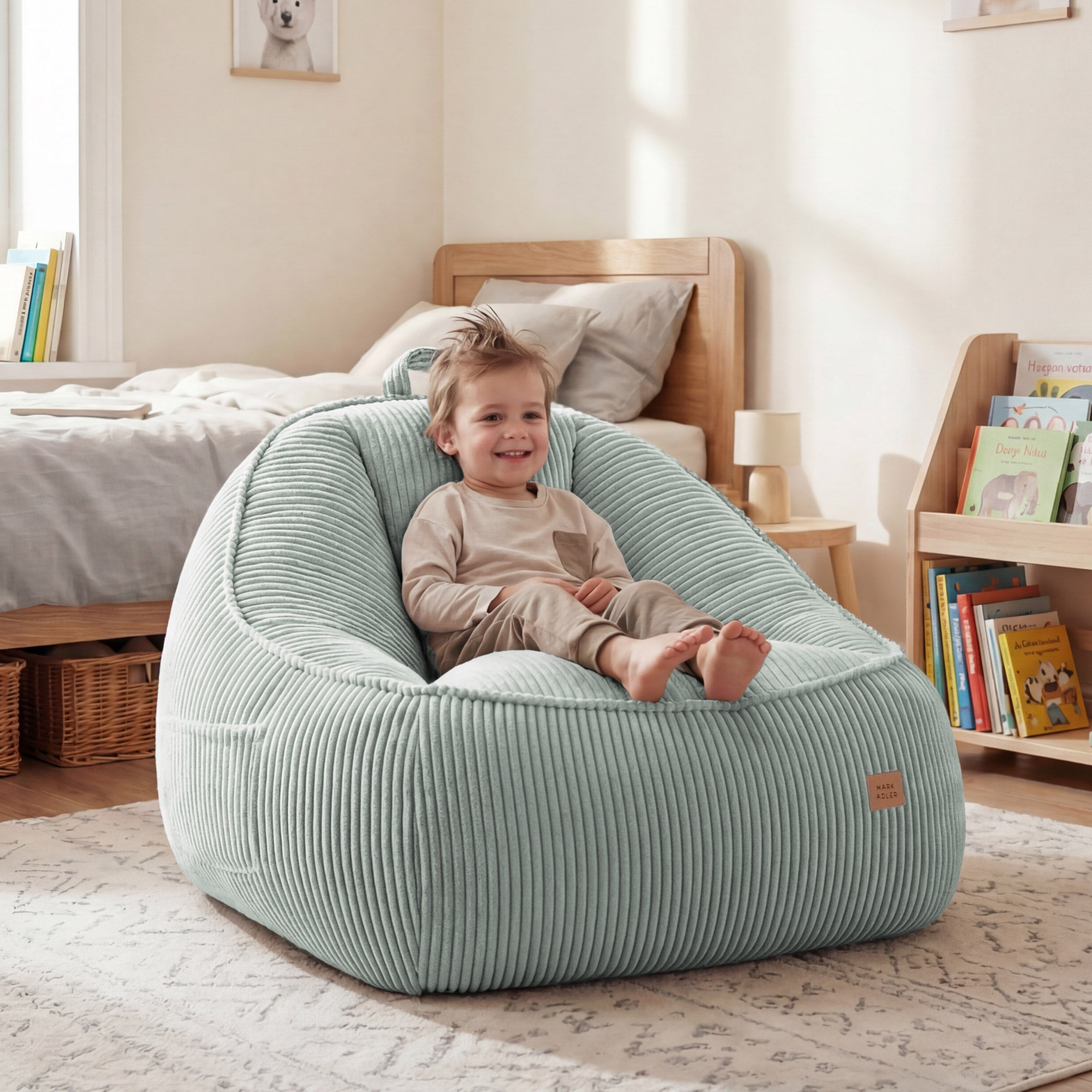 Fotel pufa z oparciem sztruksowa Mark Adler Comfy 4.0 Sage
