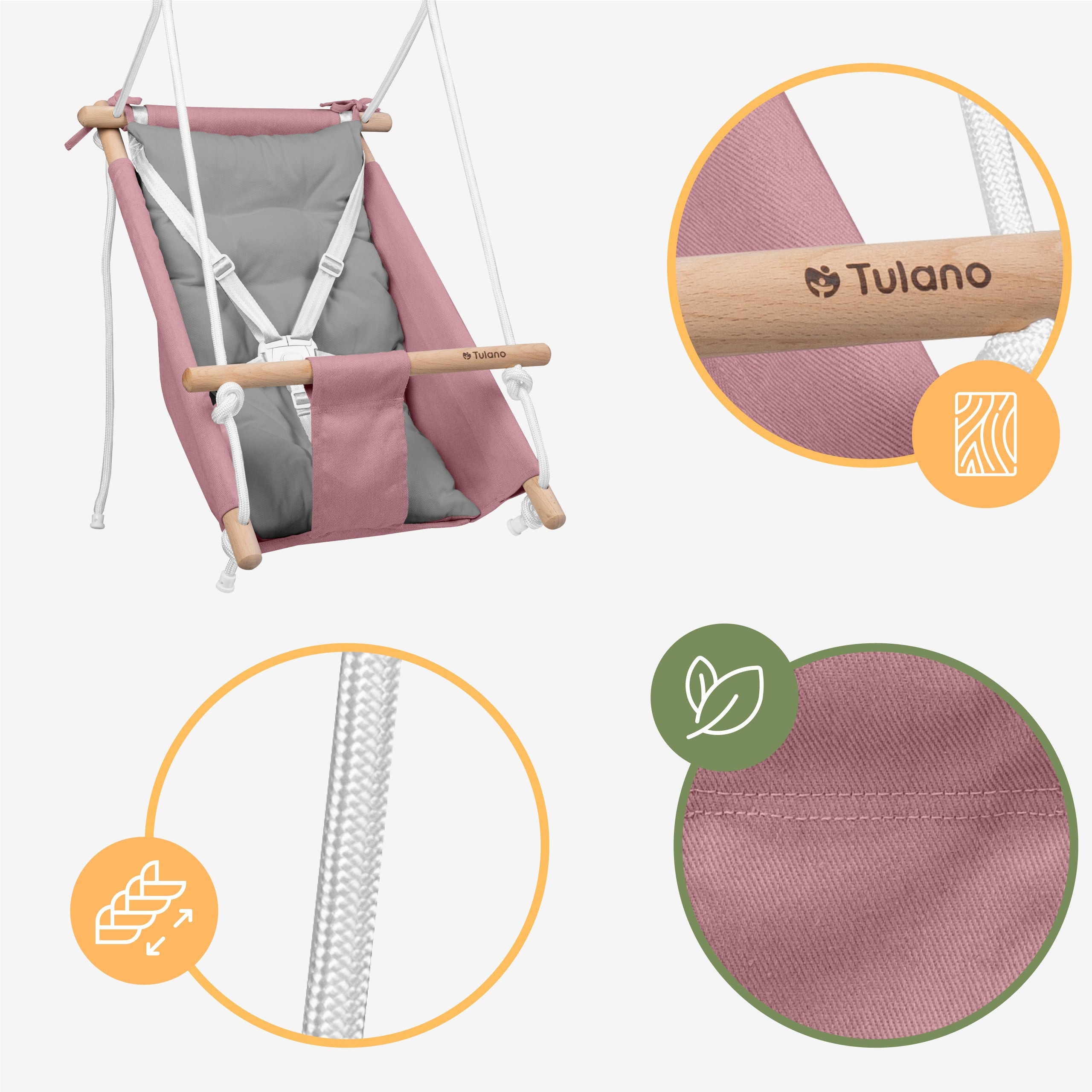 Kołysko-huśtawka dla dzieci TULANO Hop 40 Pink-Grey