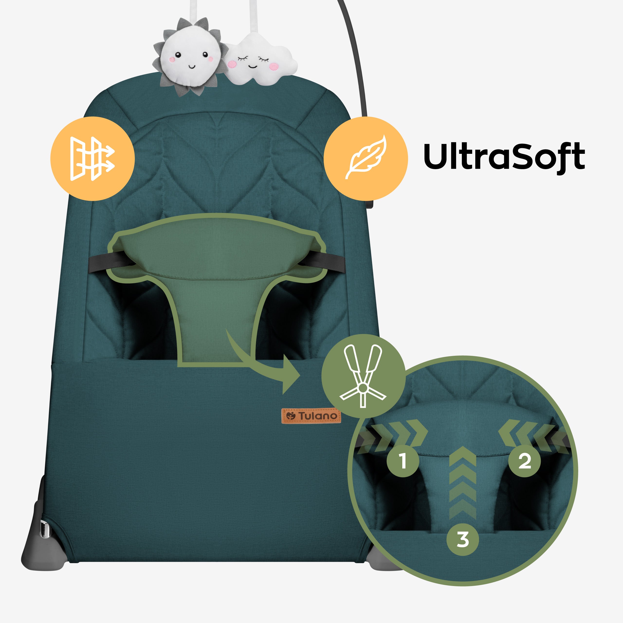 Leżaczek bujaczek dla dziecka Moon 10 Green