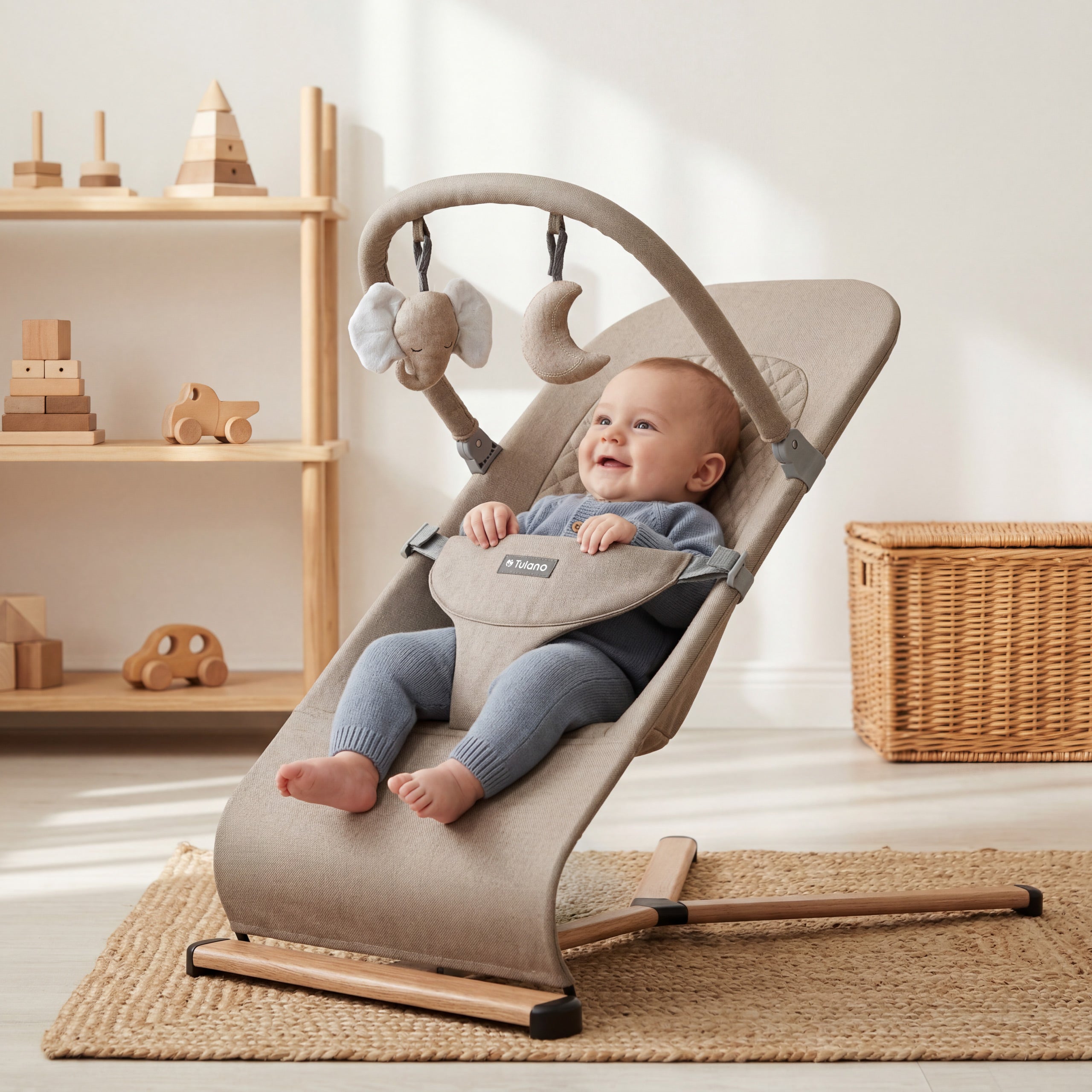 OUTLET Leżaczek bujaczek beżowy Tulano Moon 30 Beige