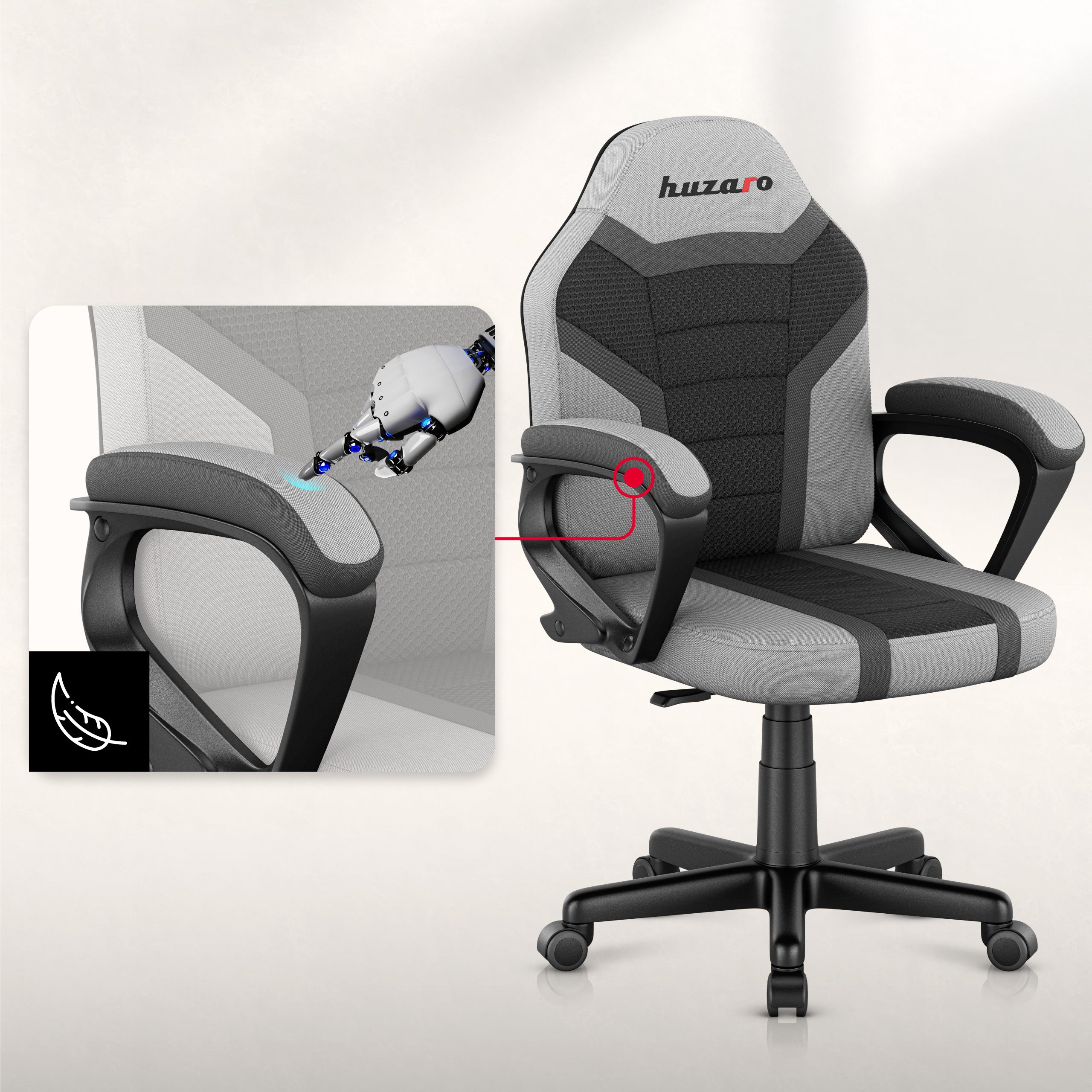 Fotel Gamingowy dla dziecka HUZARO RANGER 1.0 Grey Mesh