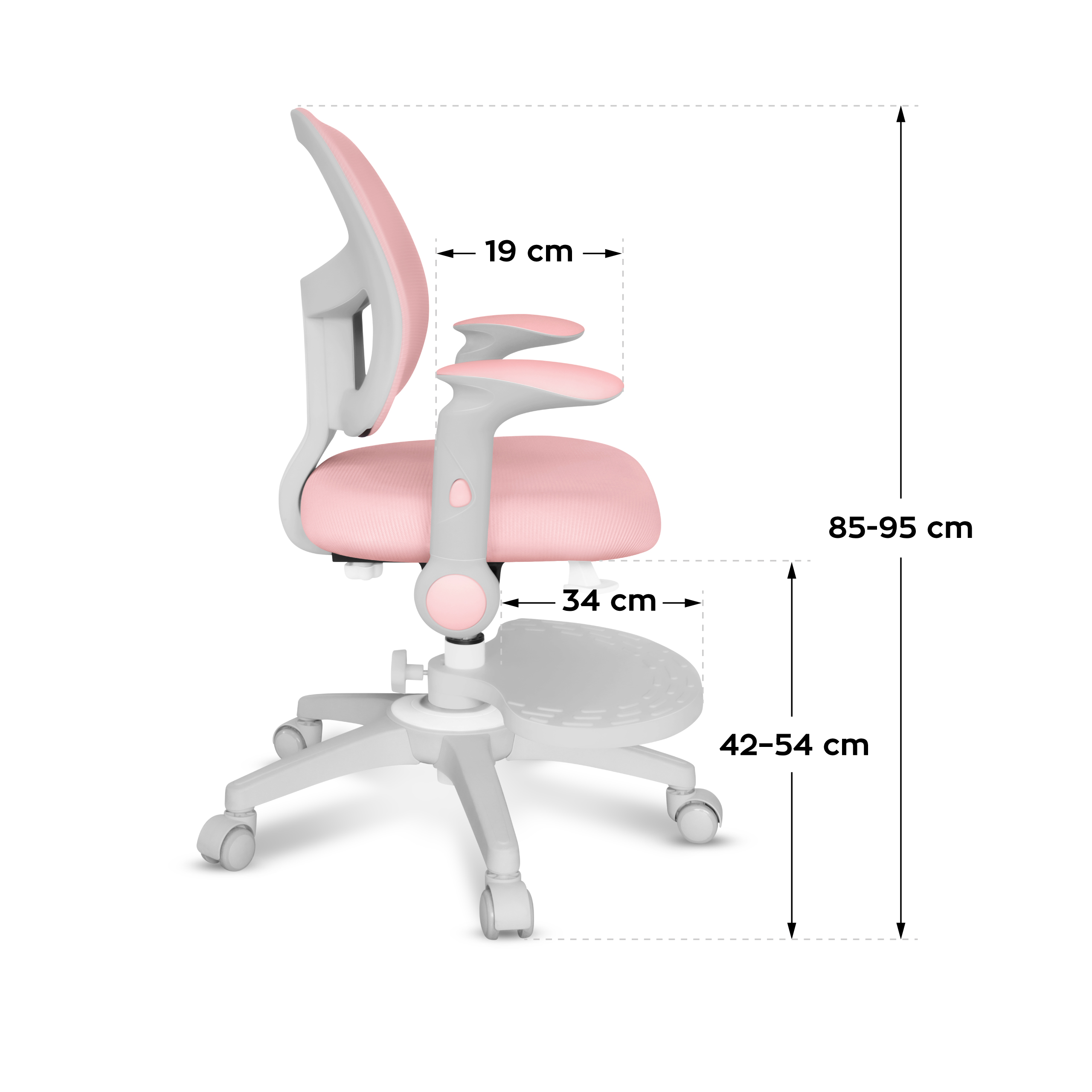 Wymiary fotela Junior 5.0 Pink