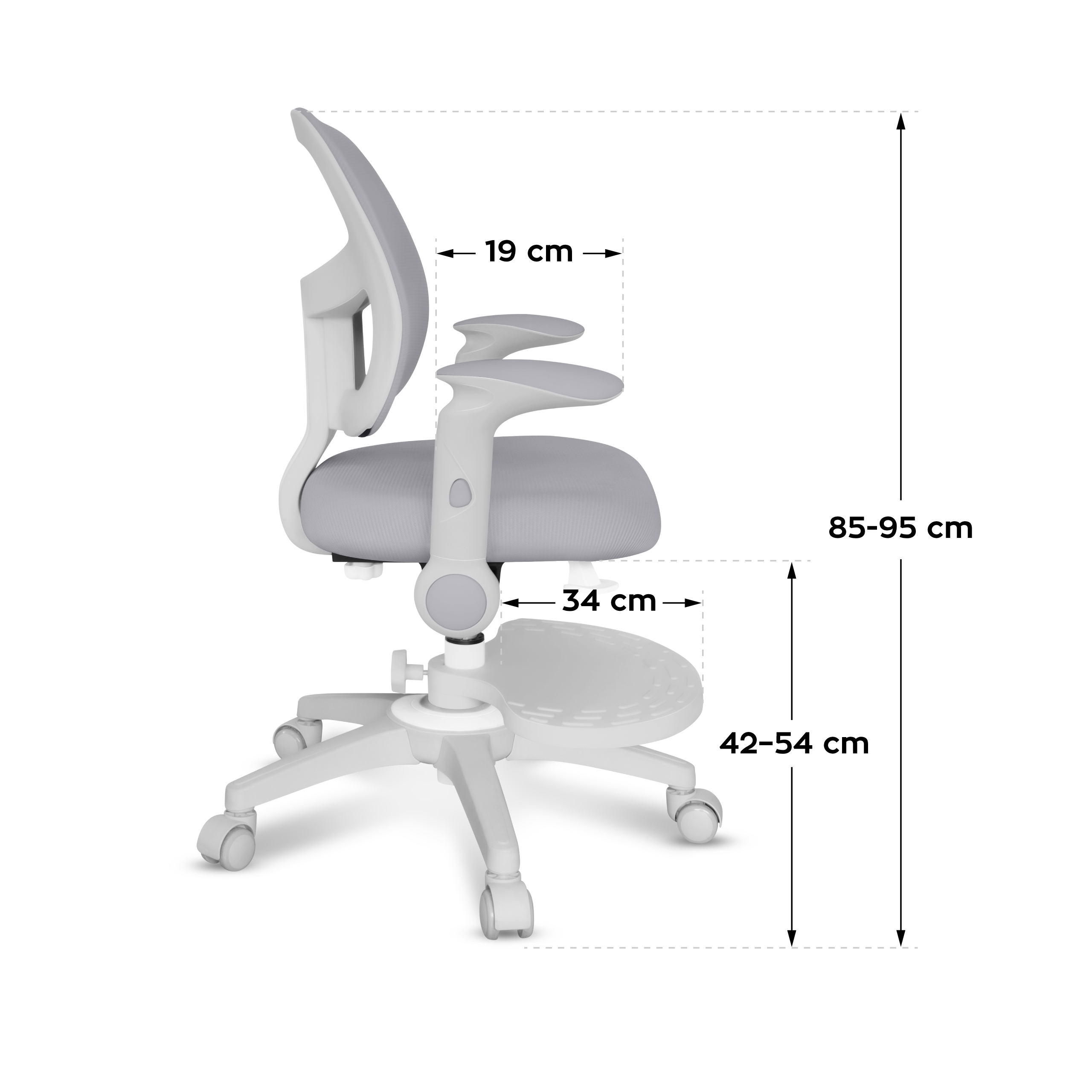 Wymiary fotela Junior 5.0 Grey